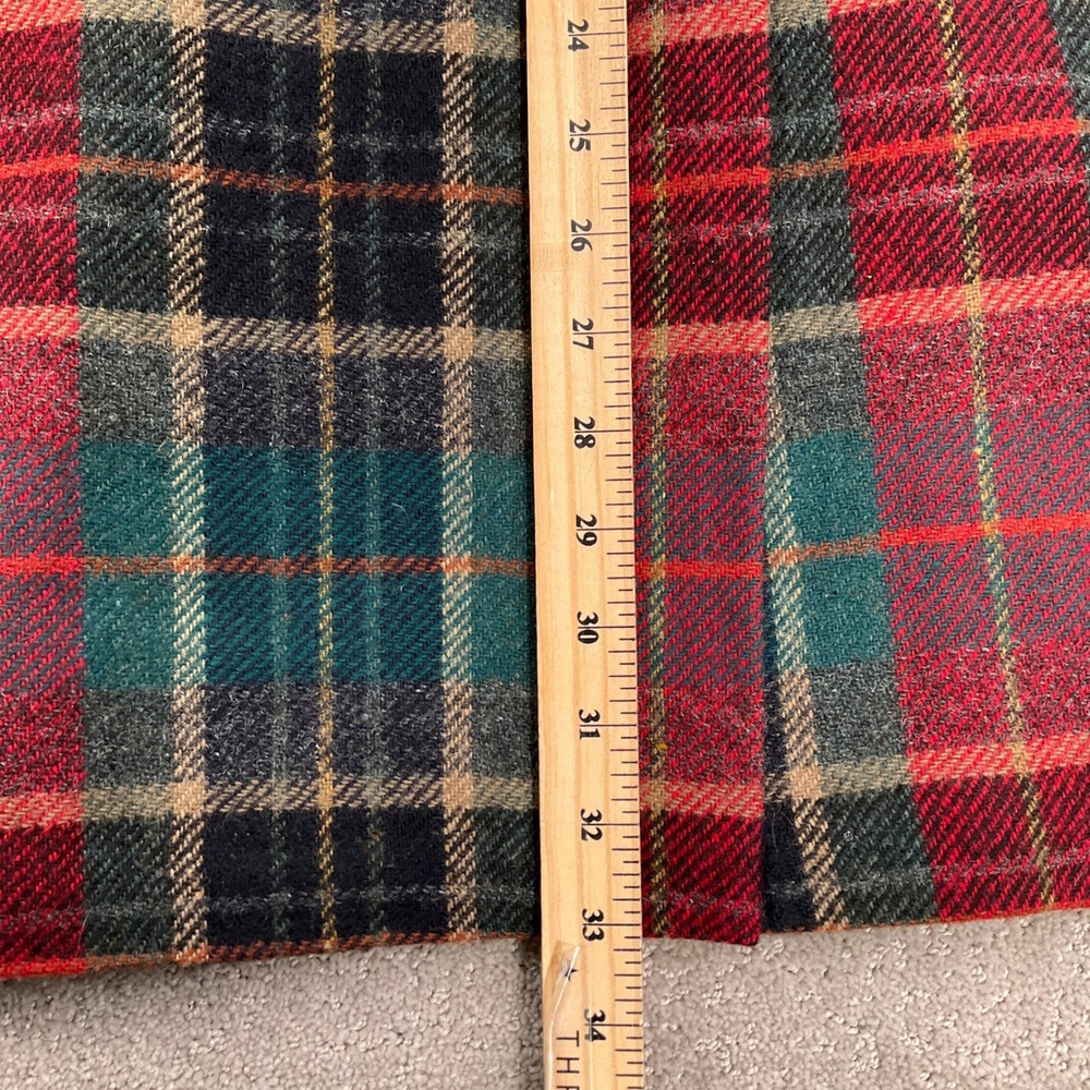 Talbots Skirt Womens 14 Red Green Plaid Wrap Button Fringe Preppy‎ Straight Wool - Picture 6 of 8
